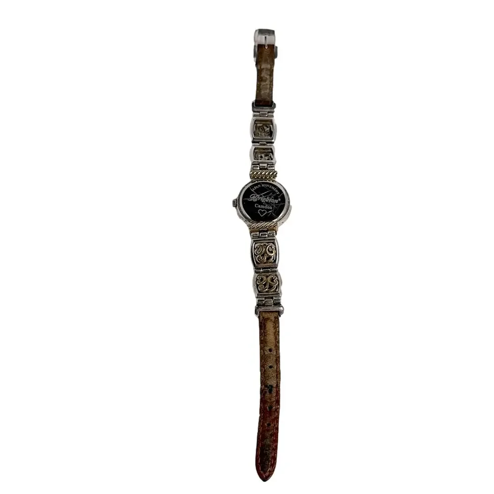 Brighton Camden Women's Quartz Watch Black Leather Silver Dial Analog - GUC